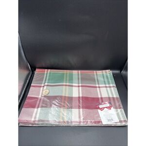 3 NIP Bardwil Linens Placemats Christmas Henley Plaid Polyester‎ Button